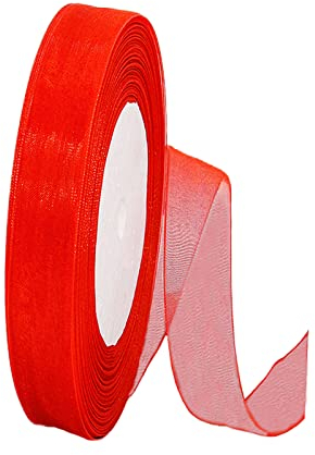 45m Organzaband Rot 15mm Breit Chiffo Geschenkband,Transparentes Organza Bänder Chiffonband Schleifenband Dekoband Geschenkverpackung Deko Band Tüllband für Weihnachten Hochzeit Taufe Geburtstag