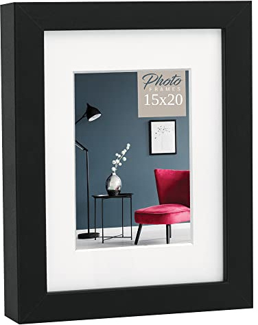 matches21 Bilderrahmen Fotorahmen Holz schwarz einfarbig breit dick Passepartout Hochformat Querformat 1 STK 15x20 cm