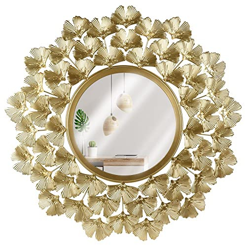 Specchio sospeso da parete con cornice in metallo, colore oro, decorativo, 52 cm