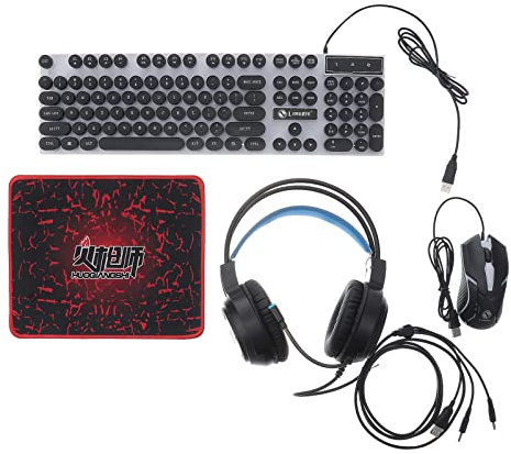 Mobestech G306 4-in-1 Keyboard Mouse Headset Combination Backlit Gaming Keyboard Mouse Pad Black Present