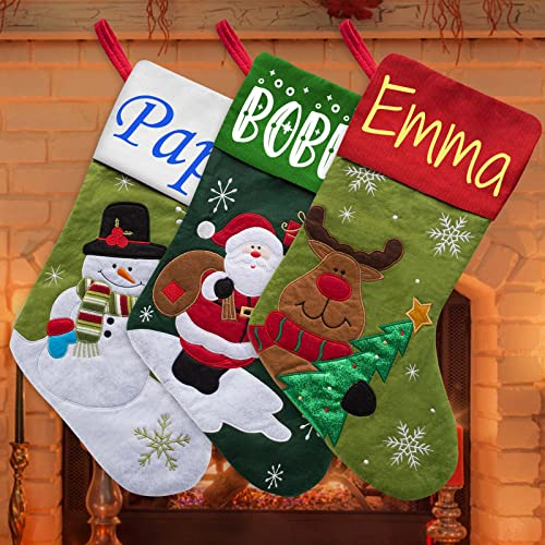 Xiuyours Weihnachtsstrumpf Personalisiert mit Namen 3 Nikolausstrumpf weihnachtsstrümpfe Personalisierten Nikolausstiefel Personalisierter Nikolaussocke (38cm) Deko Weihnachten Fuer Kinder Familie