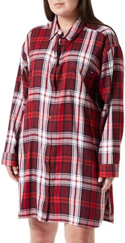 Tommy Hilfiger Damen Shirt Nightdress FL (EXT Sizes) UW0UW04874 Nachthemden, Rot (Women Apparel Plaid Red), S