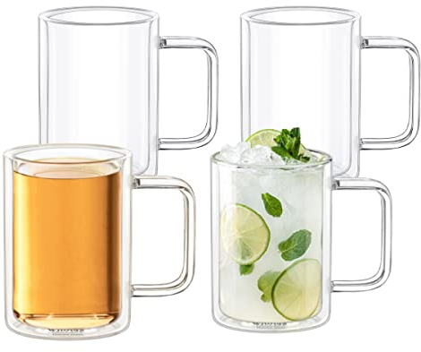 Bicchieri termici a doppia parete Wilmax - 400 ml - Set di 4 - Tazze da caffè - Tazze da cappuccino, latte macchiato, espresso e moka - Bicchieri da caffè