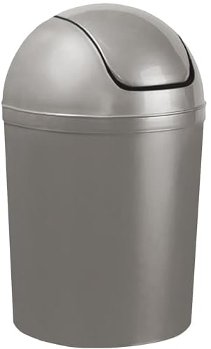 Home Centre Compact Plastic Swing Top Waste Bin 5 Litre Silver House Office Bathroom Lobby Dustbin Convenient Flap Top Cylindrical Shape Hygienic Waste Disposal Versatile Daily Usage