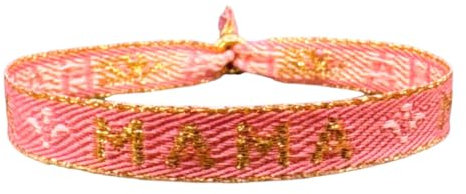 happymaker - Boho Schmuck Damen, Stoffarmband rosa mit Statement - Mama - mit vergoldeter Perle, wasserfest und handmade, Armband Stoff, Geschenk für Mutter, Muttertag