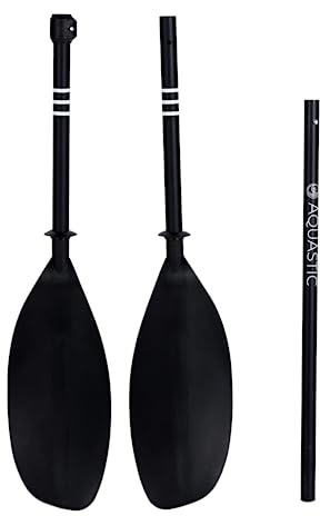 AQUASTIC Pagaie de Canoe Kayak 2 Côté Longueur 200-220 cm Construction Légère en Aluminium Pale Renforcé par des Fibres de Verre Durable Asymétrique Bilatérale Noir AQS-KPD002