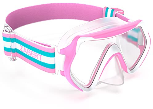 ZABERT Girls Kids Swim Mask Goggles Nose Cover Fabric Strap - Snorkel Dive Swimming Snorkeling Scuba Diving Mask - Age 0-5 Pink