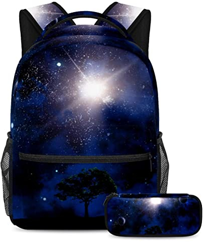 VAPOKF Schulranzen-Set für Teenager, Mädchen, Jungen, Schüler, Büchertasche, Rucksack mit Federmäppchen für die Schule – Galaxy Planet, multi, Einheitsgröße, Schulranzen-Sets