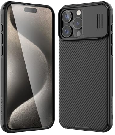 Nillkin iPhone 15 Pro Max Hülle mit Kameraschutz (6,7 Zoll), CamShield Pro iPhone 15 Pro Max Handyhülle mit Schiebe Kameraabdeckung, Schlanke Stilvolle Bumper Case für iPhone 15 Pro Max, Schwarz