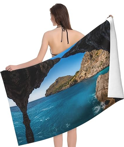 SONOON Arch In Mallorca Spanien bedrucktes Mikrofaser-Badetuch (80 x 130 cm), Badetücher, Strandtücher, sehr saugfähiges und schnell trocknendes Badetuch, mehrfarbiges Badetuch, Fitnessstudio, große
