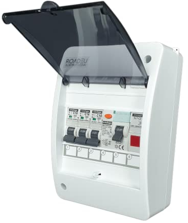 RoadEu - Disjoncteur - Complet avec voyant lumineux Lampe de signalisation LED - Disjoncteur Fi 40A - Disjoncteur automatique 16A et 10A C dans un coffret de distribution en saillie