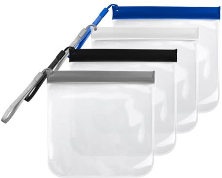 WisePoint 4 x TSA-zugelassene Kulturbeutel, Kunststoff, transparente Make-up-Taschen, transparente Kulturtasche mit abnehmbarem Handseil, 20 x 20 cm, auslaufsicher, transparente Kosmetiktasche für