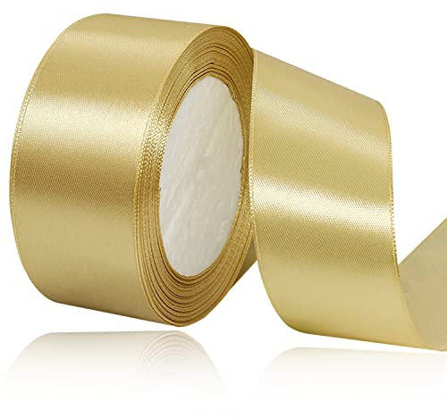 Ruban Satin Doré 40mm, 23 mètres Rubans de Tissu pour Emballage Des Cadeaux, Artisanat, Bouquets, Projets de Couture, Anniversaire et Mariage Gâteau Décoration