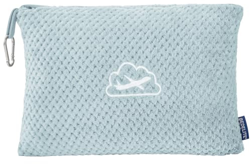 BEDELITE Travel Blanket with Bag, Ultra-Soft Jacquard Fleece Blanket with Luggage Sleeve & Backpack Clip, Airplane Blanket Travel Essentials, Blue