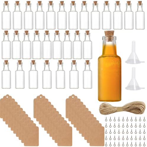 ZJRung 30 Stück Reagenzglas mit Korken Glas 12 ml Reagenzgläser mit Korken Glas Mini Korkstopfen Glasflaschen mit Zubehör zum Beschriften und Aufhängen für Handwerk, Dekoration, Partyzubehör