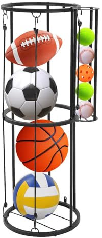 Garage Ball Organizer- Wall Mounted Vertical Ball Storage Rack for Basketball Soccer Volleyball Football Baseball Ball Holder,Space-Saving Sports Equipment Organizer Garages and Basement Outdoor Use