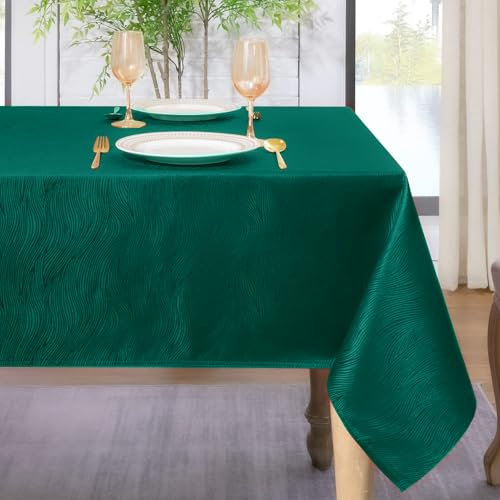Softalker Weihnachts Tischdecke Mitteldecke 80x80 Grün abwaschbar mit Jacquard-Wellenmuster kleines Tischtuch quadratisch Wasserabweisend Abwischbar Fleckschutz für Party Geburtstag Outdoor Garten