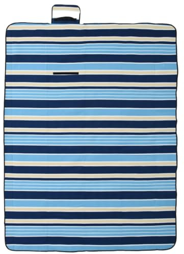 vidaXL Picknickdecke Faltbar Blau und Weiß Gestreift 200x150 cm Samt
