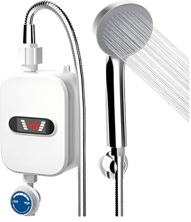 YYGJYGOO Electric Water Heater, Portable Tankless Instant Hot Water Heater Boiler with Stainless Steel Shower Head Kit, Mini Small Electric Kitchen Treasure Thermostatic Shower Shower Set