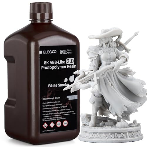 ELEGOO 8K ABS-Like 3D Drucker Resin, 405 nm UV-härtendes Photopolymerharz für MSLA/LCD/DLP 3D Drucker, Verbesserte Festigkeit und Zähigkeit, 8K Hohe Präzision, Niedrige Viskositä, Weißer Rauch 2000g