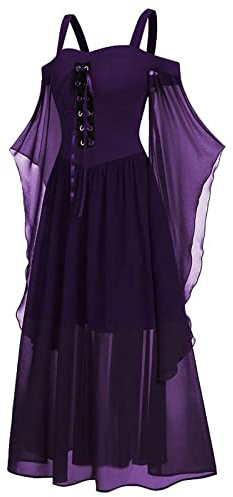 RIKAY Halloween Costumes Women Dresses Vintage Gothic Steampunk Lace Up Corset Medieval Renaissance Batwing Sleeve Plus Size Fancy Victorian Witch Cocktail Elegant Boho A-line Maxi Dress