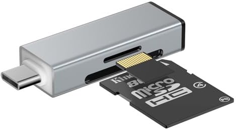 GlasFlength SD Kartenleser, USB C SD Card Reader aus Aluminium für TF/Micro SD/SDXC/SDHC/Micro SDXC/Micro SDHC 2-in-1 Kartenleser OTG Adapter für Laptop Android Phones (Grau)