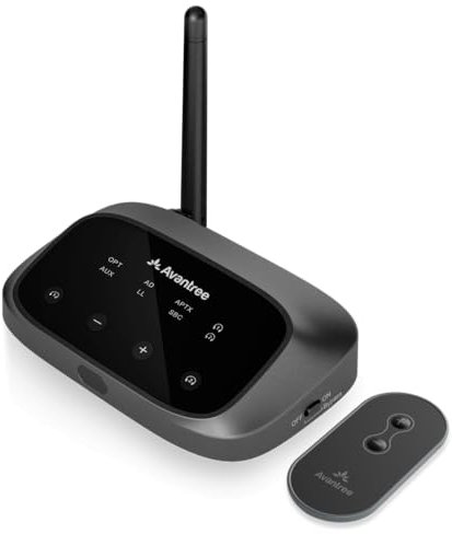 Avantree Oasis Plus 2 - Trasmettitore Bluetooth 5.3 per TV con Controllo Volume, aptX-Adaptive, Passthrough per Soundbar, Compatibile con Porte Ottiche o AUX.