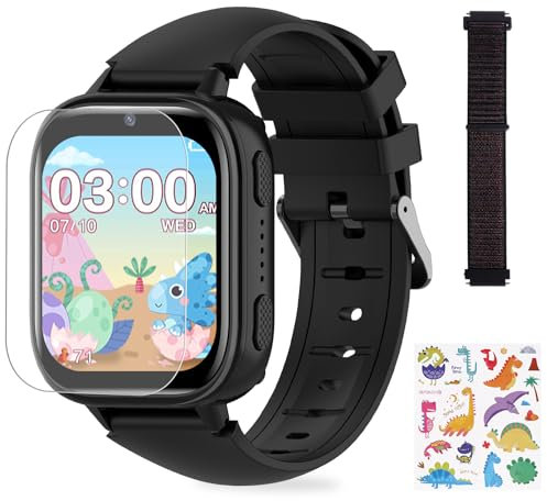 OKYUK Kinder Smartwatch mit Anruffunktion, Kinder Uhren für Jungs mit 31 Puzzlespielen und 15 Hörbüchern, Multifunktionale Smartwatch für Kinder(A26 Schwarz)