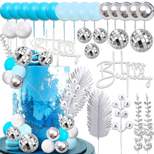 Roaring Good Time Disco Kugeln Tortenaufleger Mamma Mia Tortendekoration Blaue Silberkugeln Tortentopper Dancing Queen Party Favors für 70er Geburtstag Letzte Disco Bachelorette Jahrestag