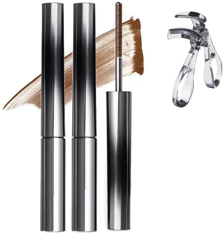 2PCS Facelove Iron Eye Iron Curl Mascara, 3D Curling Eyelash Iron Mascara, Mascara Black Volume and Length Waterproof, Smudge Proof Mascara, False Lash Effect Mascara (Brown)