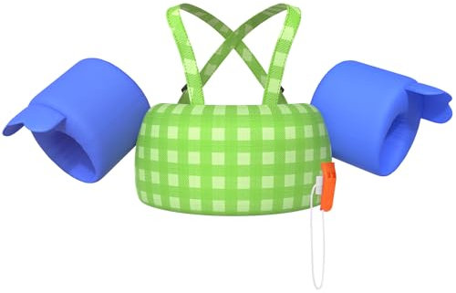 HeySplash Gilet de Natation, Gilet de Natation avec Sangle Réglable pour Enfants de 22-44lbs, Brassard Apprendre à Nager Flotteur de Piscine pour Enfant de 2-6 Ans, Plaid Bleu Vert