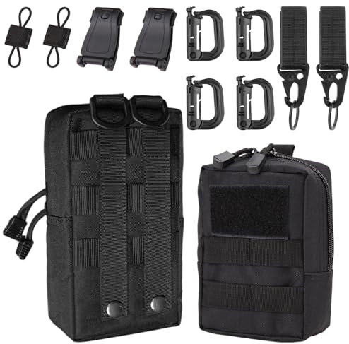 Graplan Molle Tasche 2 Pack Taktische Tasche Taktische Hüfttaschen EDC Pouch Militär Molle Pouch Multifunktional Bauchtasche Tactical Bag mit 10 Molle Zubehör für Outdoor, Camping, Radtouren