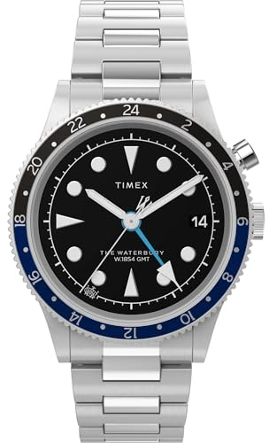 Timex Men's Waterbury Traditional GMT 39mm Watch - Stainless Steel Bracelet Black Dial Stainless Steel Case, Stainless Steel