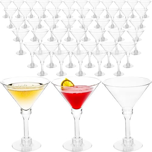 50 Pcs Mini Martini Glasses 5 oz Plastic Tall Cocktail Glasses Small Cocktail Stem Glasses for Wine Dessert Ice Cream Birthday Wedding Parties