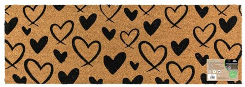 JVL Eco-Friendly Latex Backed Coir Entrance Doormat Runner, 40x120cm - Hearts