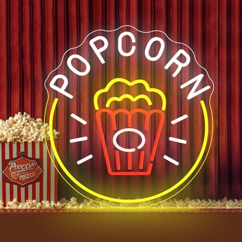Popcorn Neonschild Popcorn LED Neonlicht Snackbar Lebensmittelgeschäft Wanddekor Kunst LED Kino Lebensmittellicht Dimmbares Popcorn Neonlogo Für Küche Filmzimmer Zuhause