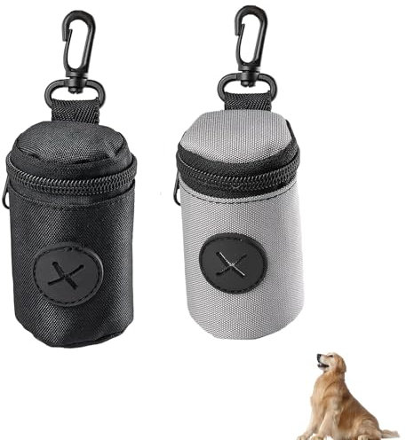 2PCS Comfortable and Durable Dog Poop Bag Holder for Lead,Dog Poo Bag Holder, Black with Carabiner Clip Portable Dispenser for Walking Running Camping Travelling(Black gray)