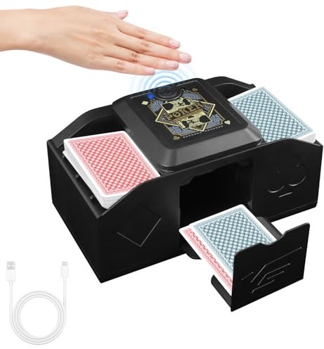 Melangeur de Carte Électronique, Mélangeur de Cartes Détection Gestuelle, Mélangeur de Cartes Automatique pour 1-2 Jeux, USB/Piles, Card Shuffler à Faible Bruit, pour UNO, Poker, Skyjo, Skip BO