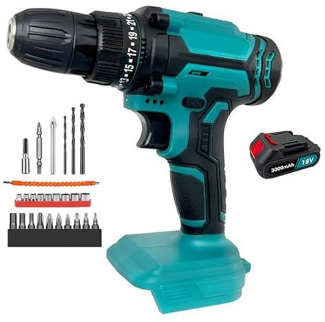 Cordless Drill, Replace for Makita Bosch Einhell,with1X 3.0AH Battery,45N.m Max Electric Drill,2-Speed,25 + 3 Torque,26PCS for Home and Garden DIY Project