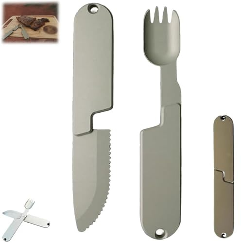 2-in-1 Camping-Essutensilien-Set, wiederverwendbar, magnetisches Grill-Utensilien-Set für Outdoor-Grill, abnehmbare Tasche, Wildnis-Gabel und Löffel, praktisches Geschirr für Reisen, Wandern, Wildnis