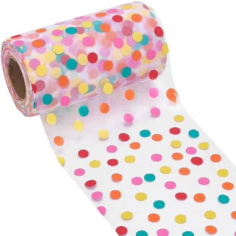 PH PandaHall Rouleaux de Tulle à Pois Colorés 22.8m Rouleaux de Tissu Tulle Rose 13cm Large Bobine Tissu Maille Décorative pour Noël Bricolage Jupe Tutu Emballage Cadeau Mariage Couture Artisanat Arc