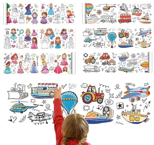 Rouleau de Papier à Dessin Enfant - Lot de 2 Rouleaux 300 x 30 cm - Feuille de Peinture à Colorier et Découper - pour Activités Créatives, DIY et Art Mural, B