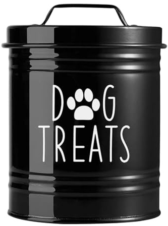 Dualoai Boîte à Friandises pour Chien Jarre à Gâteries Conserve pour Croquettes Réservoir de Stockage de Nourriture pour Chien avec Poignée, Conteneur à Croquettes Chien, 12.5cmx17cm, Noir