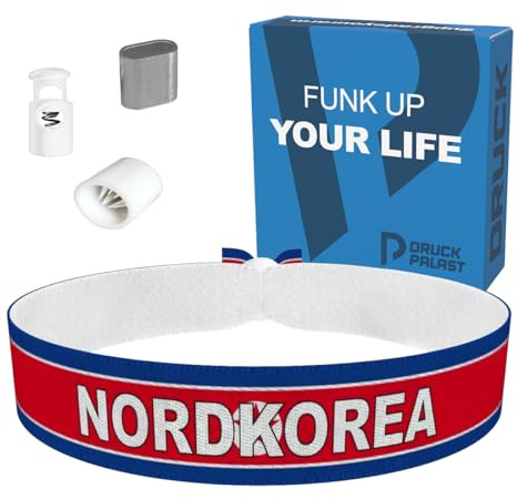 Nordkorea Flagge mit Ländername Stoffarmband - Satin Armband - Wasserfest & Langlebig - Nordkorea Fanarmband - Geschenk für Sportfans - Unisex Armband - Patriotisches Accessoire