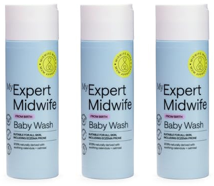 My Expert Midwife Baby Cleansing Wash, Pack of 3 | Newborn Bath & Body Wash, Sensitive Skin, Fragrance Free, Dermatologically Tested