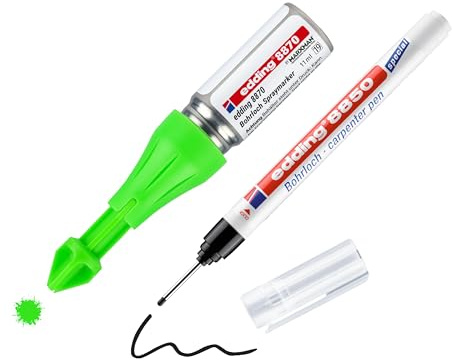 edding 8870 Bohrloch-Spraymarker by Marxman + 8850 Bohrloch-Marker- jeweils 1 Marker - neongrün - Markierung von Bohrlöchern - von bis zu 50 mm tief - fluoreszierende Kreidefarbe