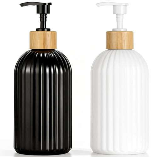 VINATO Set di 2 Dispenser per Sapone in Vetro 400ml, Design Opaco Nero e Bianco, Pompa Manuale, Ecologici - Per Bagno e Cucina