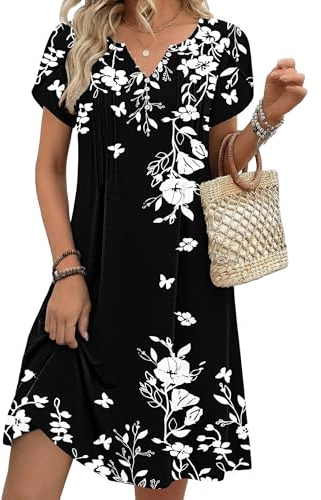 Zeagoo Women's Summer Dress Casual V-Neck Short Sleeve Dresses with Pockets | Floral A-Line Button Tunic Dress S-XXL