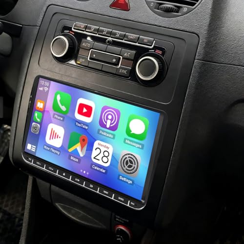 2+32G Autoradio avec sans Fil CarPlay Android Auto pour VW Touran 2003-2014 | Android 14 9 Pouces écran Tactile Radio Stéréo Multimédia avec Navigation GPS FM RDS SWC Wi-FI Bluetooth Caméra de recul