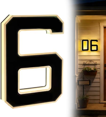 9 Inch Solar Lighted House Numbers for Outside, Light Up Waterproof LED Address Numbers Signs for Houses, Large Personalized Illuminated Exterior Modern House Numbers Light (6)